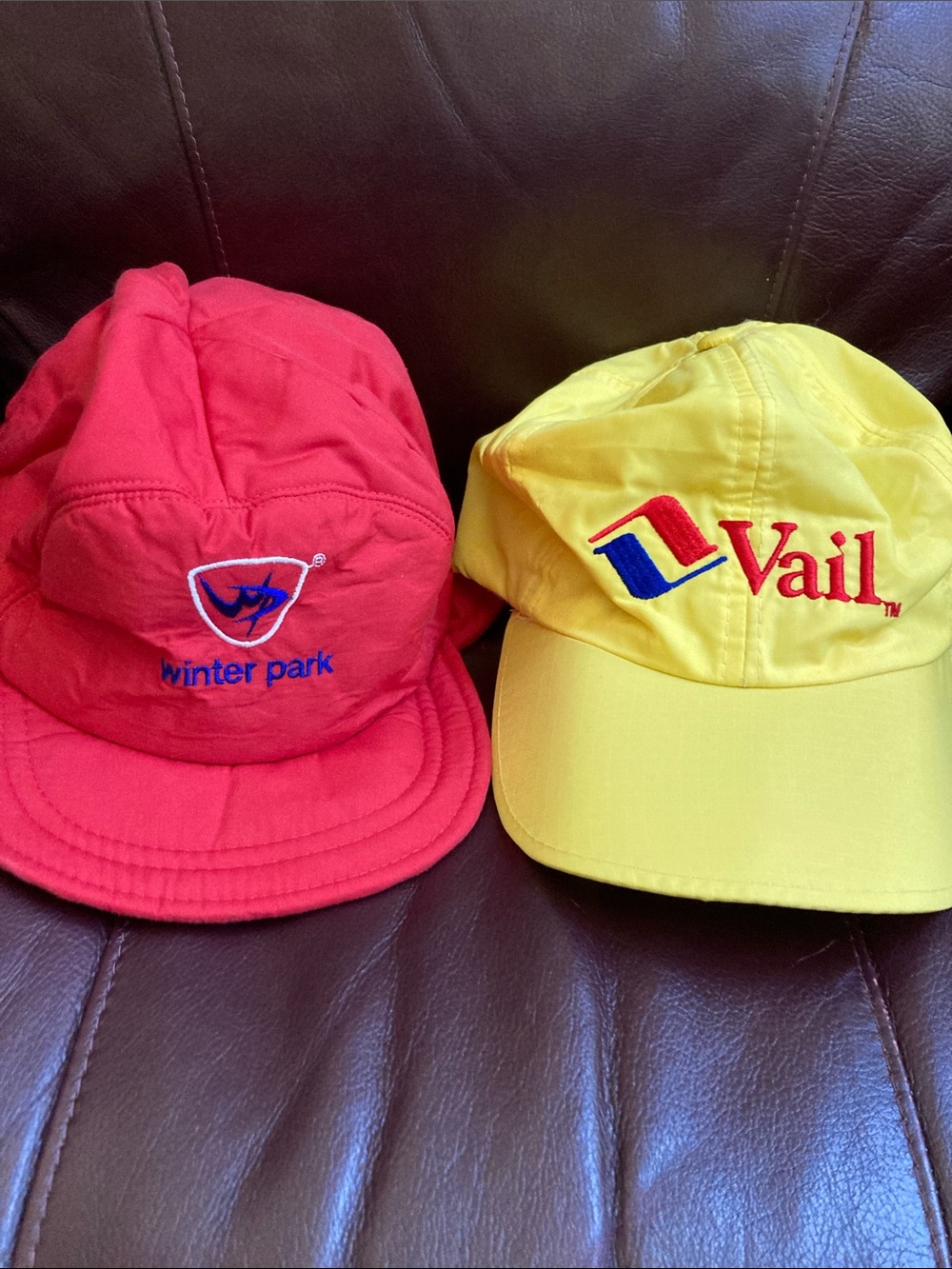 Vail Yellow Logo Baseball Cap & Red Winter Park Hat - Bright Yellow & Red